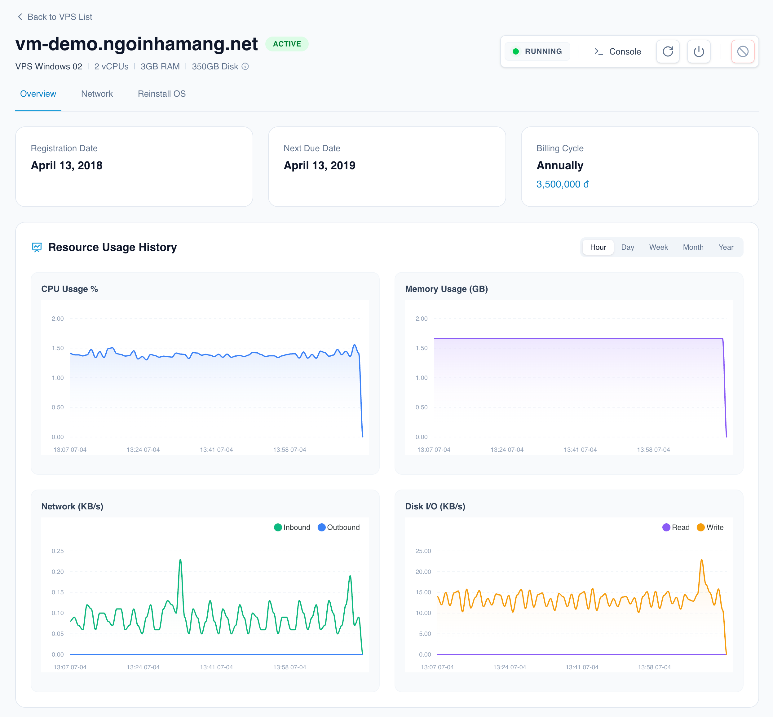 VPS Management Portal interface